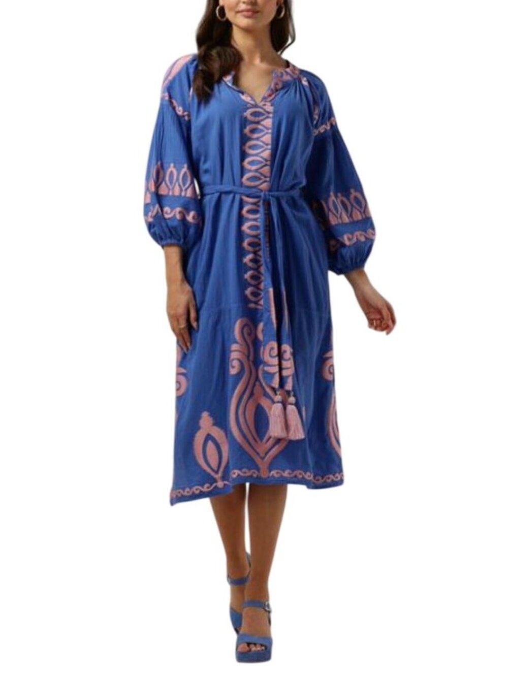 NEMA "Anisa" midi dress Blue Pink Resortwear Coverup - Size S